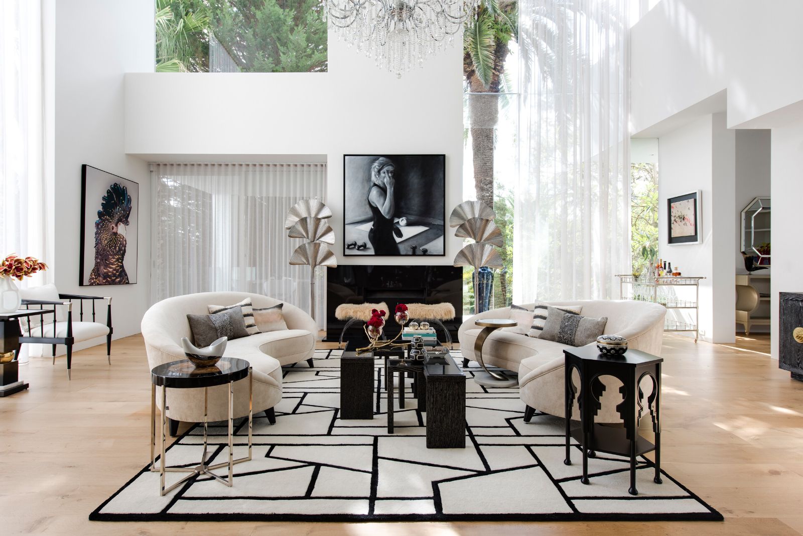 Eaglemont living room with tall sheer curtains at the windows