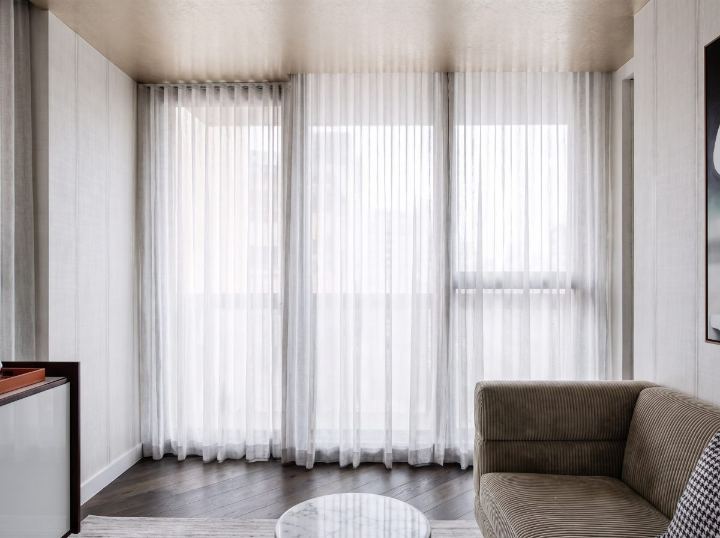 City Pied-à-Terre, sheer curtains in the living room